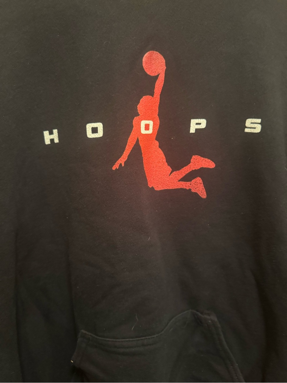 Boys Medium Black 'HOOPS' Pullover Hoodie with Red Dunk Silhouette